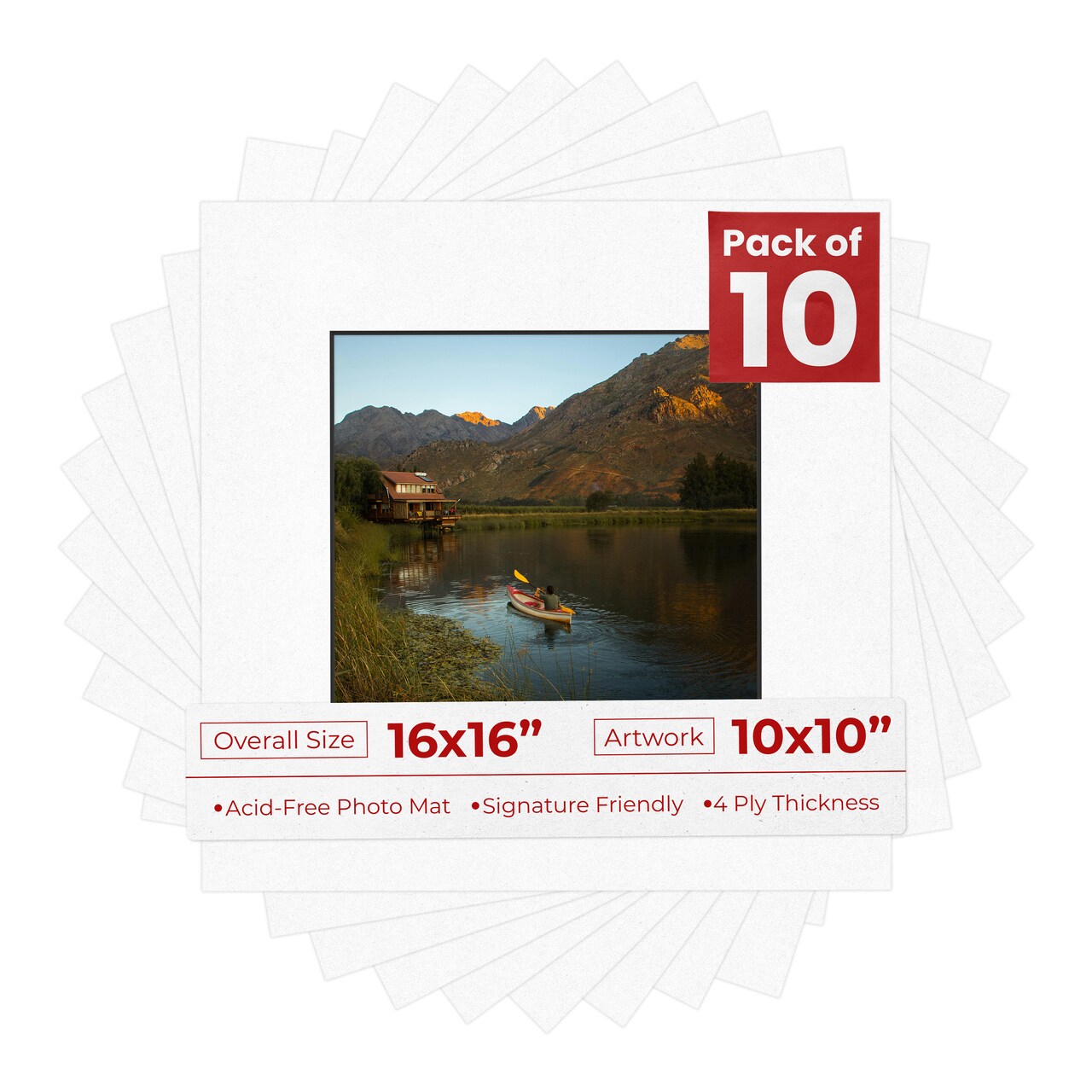 White with Black Core Mat Board for 16x16 Frames - Fits 10x10 Photos